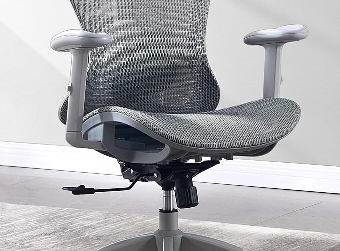Ergonomic Office Desk Chair, Comfortable Computer Gaming Chair, Breathable Mesh Back & Seat, Adjustable Armrest, Lumbar Support, Butterfly Design for Home Office (Gray)